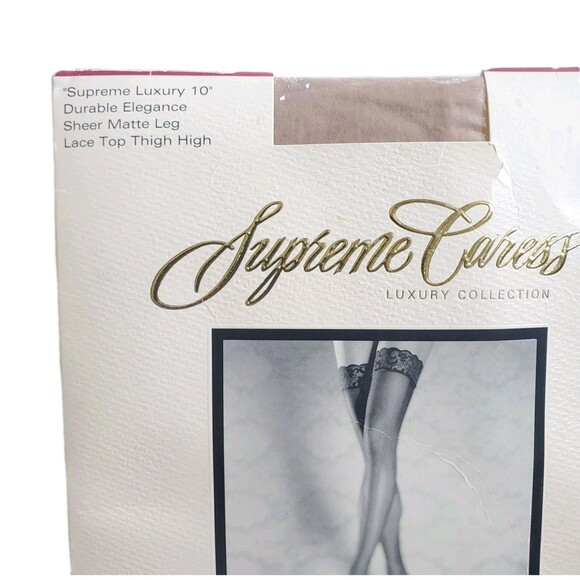 NOS Supreme Caress Sexy Thigh High 3" Lacetop Hosiery Nude Sheer Matte Pantyhose - Picture 3 of 7